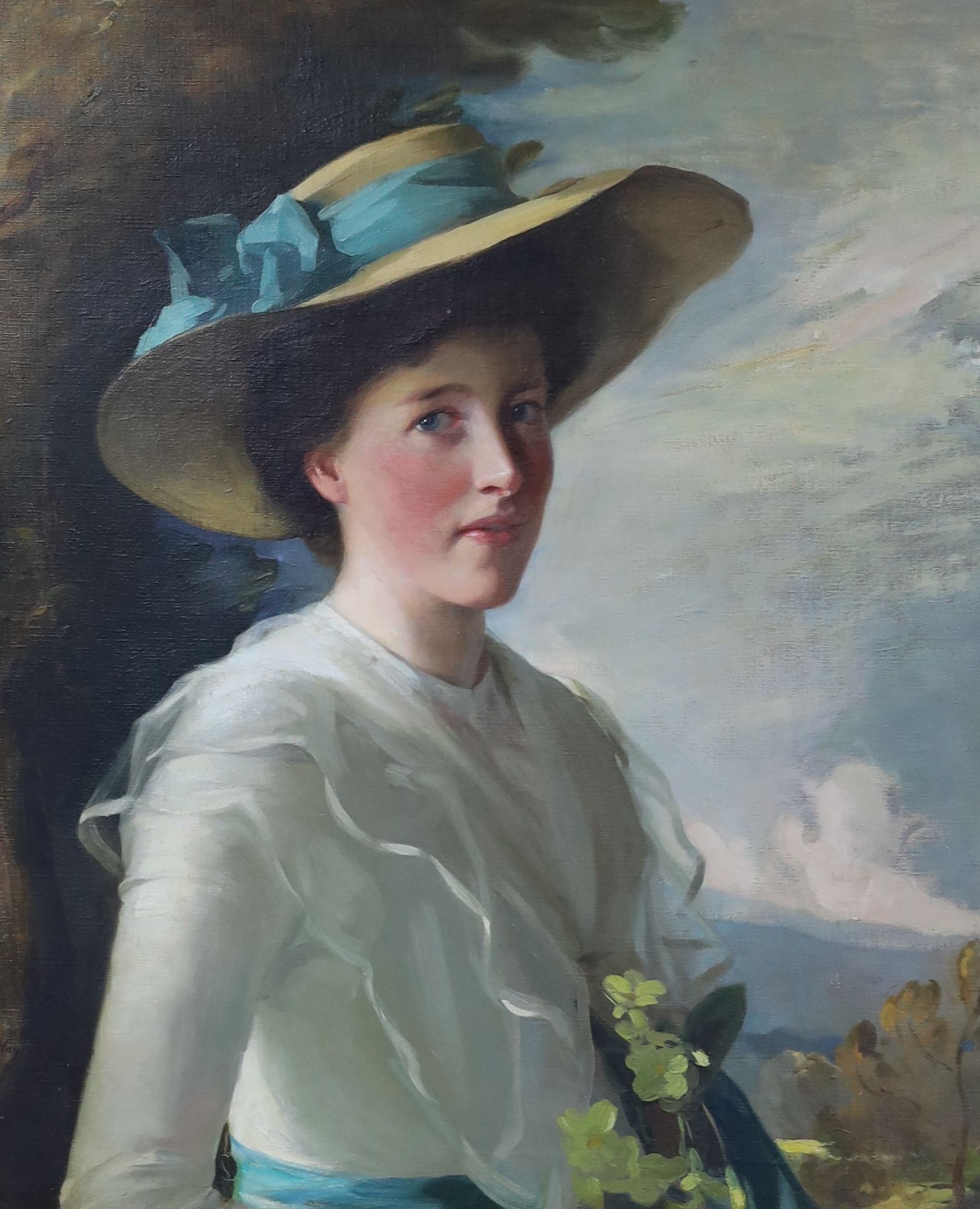 Alfonse J. Hagaier, oil on canvas, Portrait of a lady wearing a broad-brimmed hat, signed, 75 x 62cm